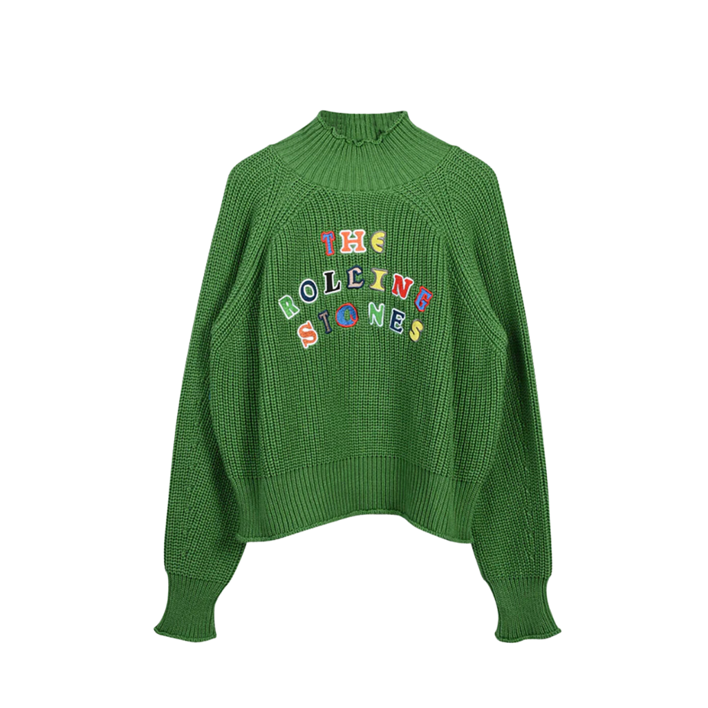 Ribbed Roll Neck Embroidered Sweater - The Rolling Stones
