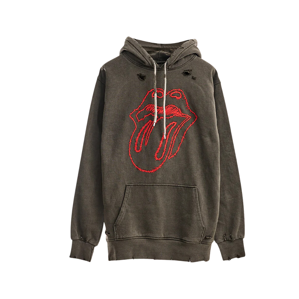 No. 9 Embroidered Sketch Tongue Distressed Hoodie - The Rolling Stones