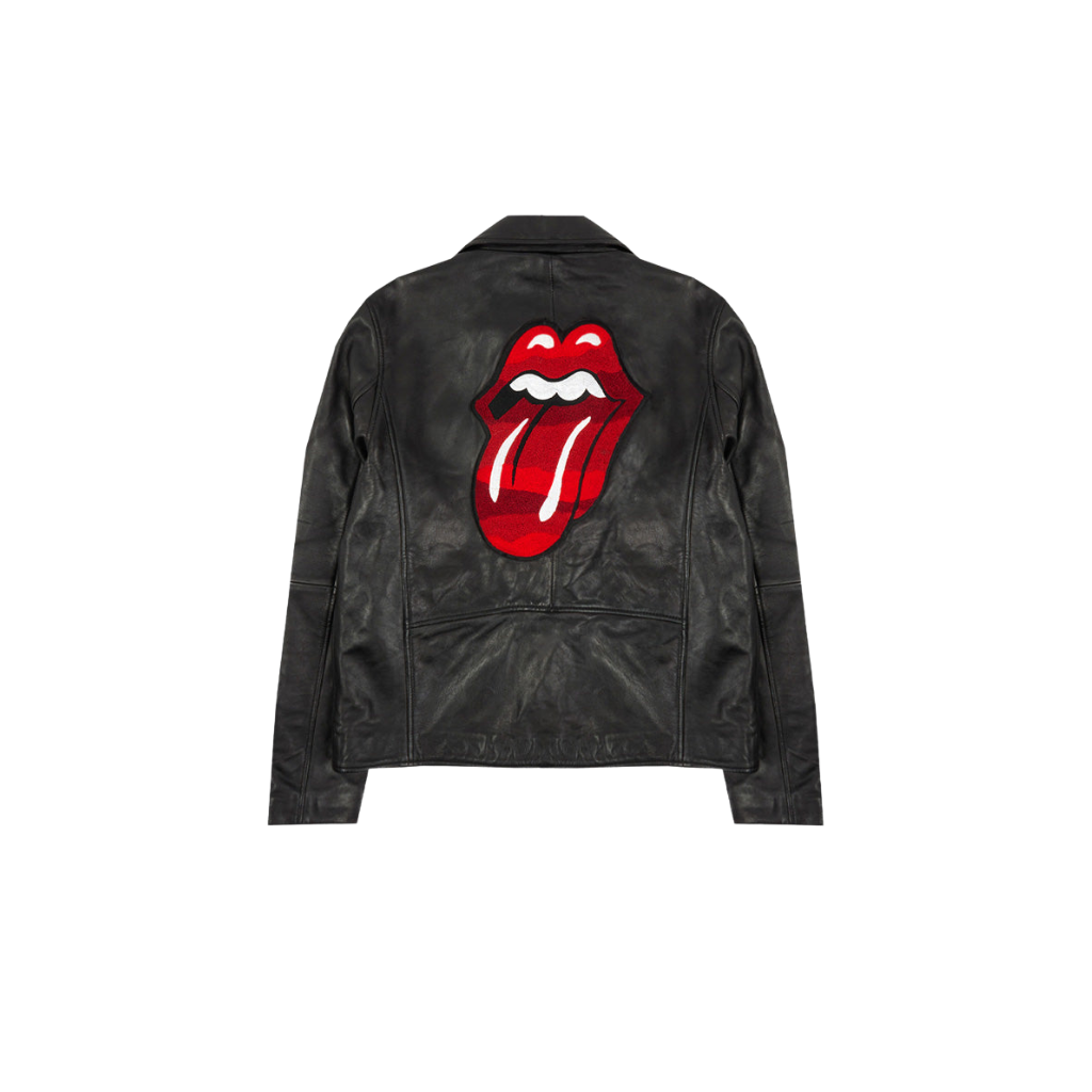 Classic Licks Chenille Logo Premium Leather Jacket - The Rolling