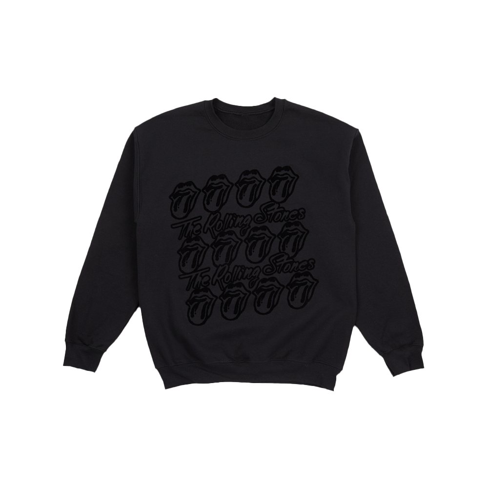 Paint It Black Tonal Repeating Tongues Crewneck - The Rolling Stones Paint It Black Tonal Repeating Tongues Crewneck - The Rolling Stones
