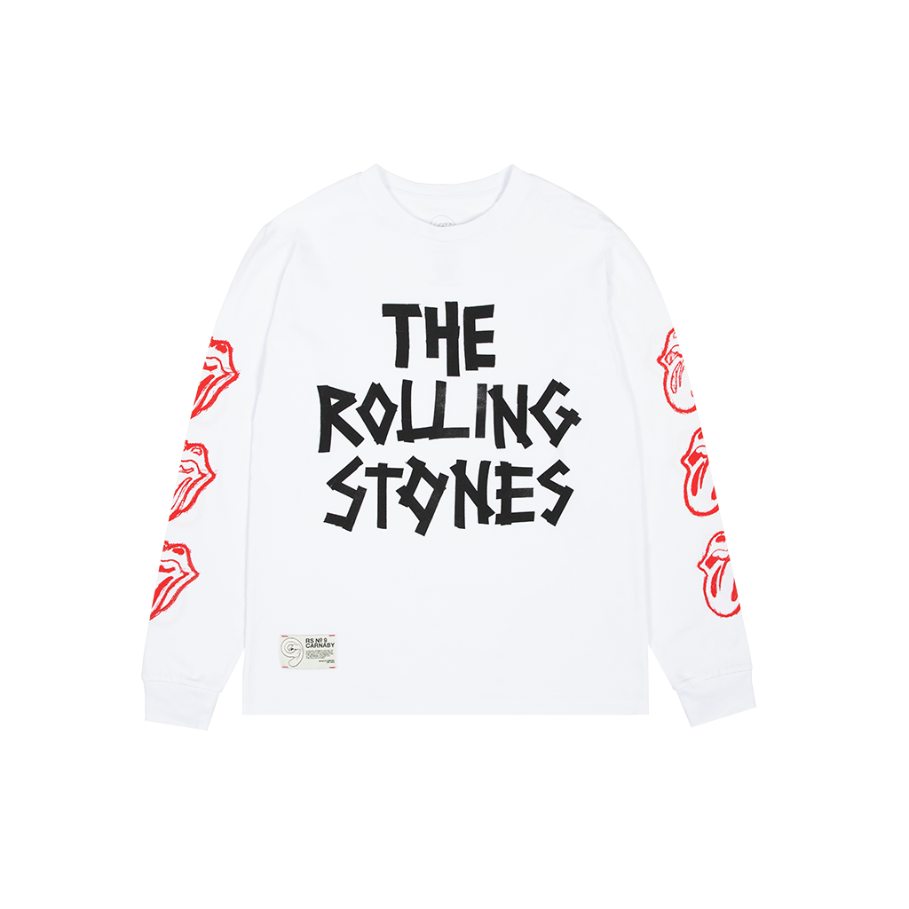 Taped Logo Distressed Longsleeve T-Shirt - The Rolling Stones