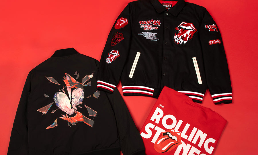 Rolling stones jackets product on a red background