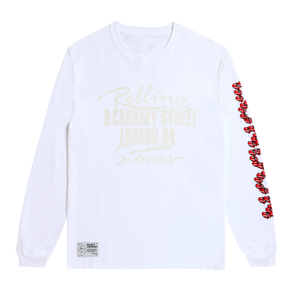 Rolling Stones Tonal 3D Print White Longsleeve T-Shirt - The