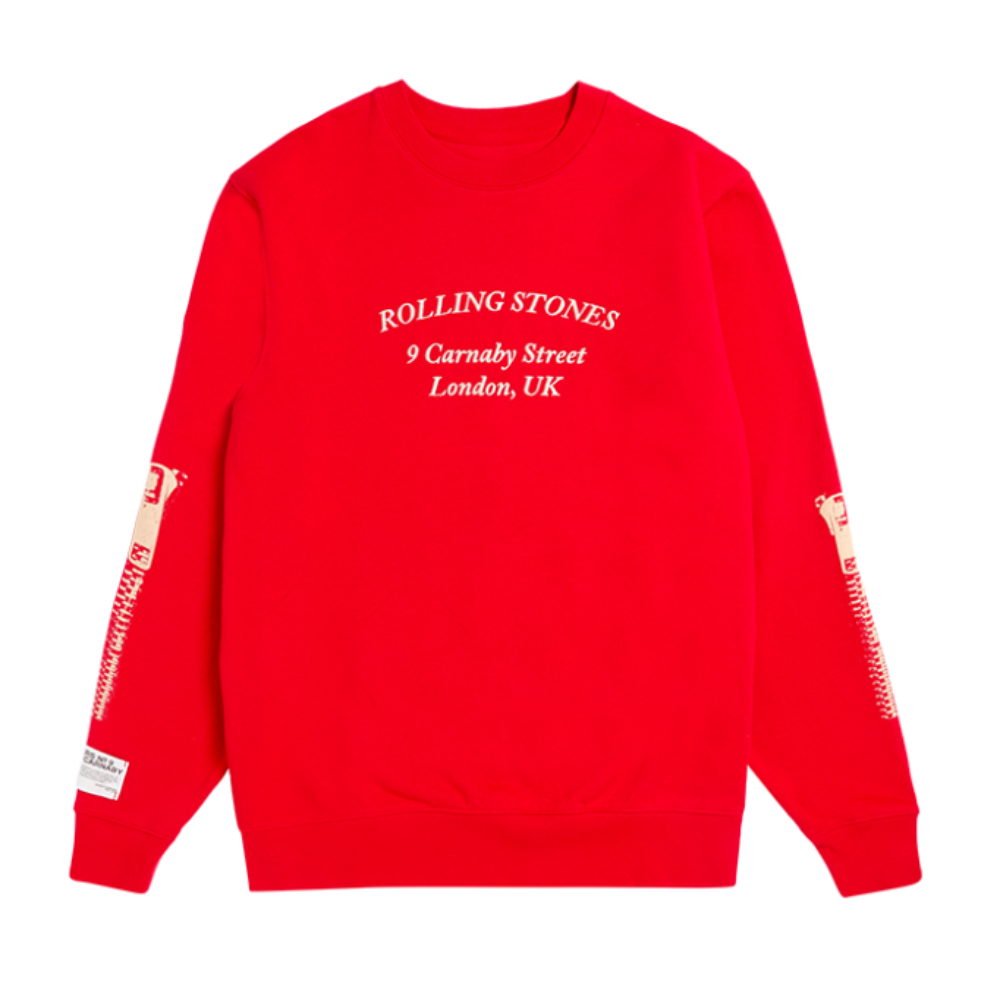 Rolling Stones Zipper Sleeve Red Crewneck Sweater - The Rolling Stones