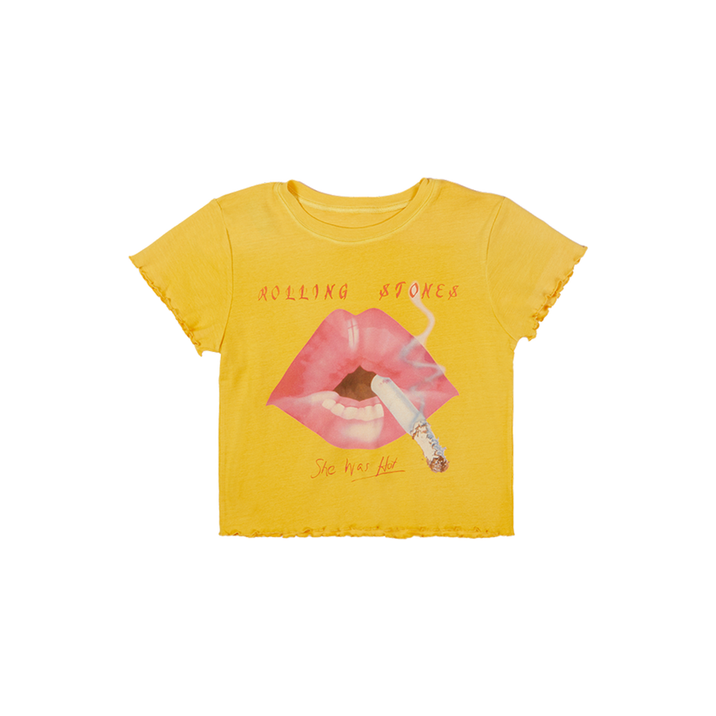 Yellow Lips Graphic Print Baby Tee - The Rolling Stones
