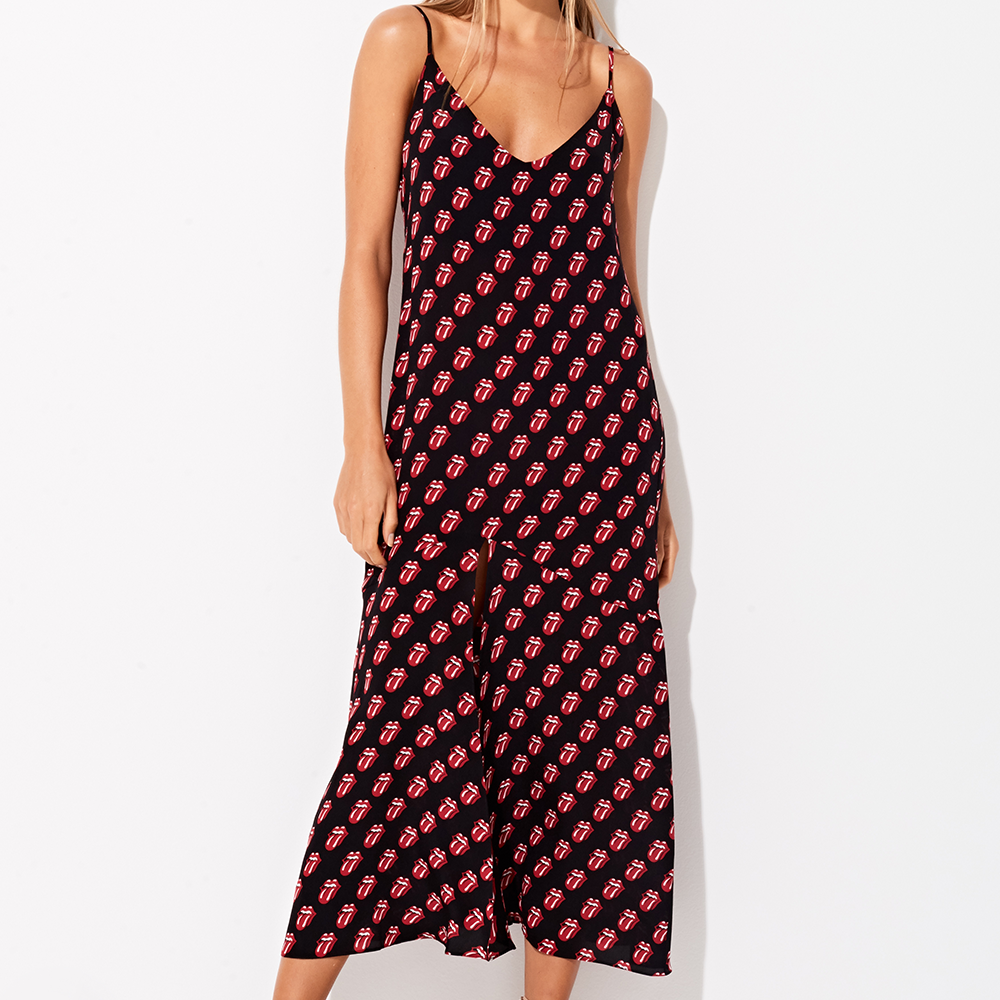 Triya x Stones Tongue Print Silk Dress