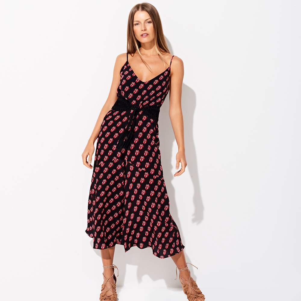 Triya x Stones Tongue Print Silk Dress