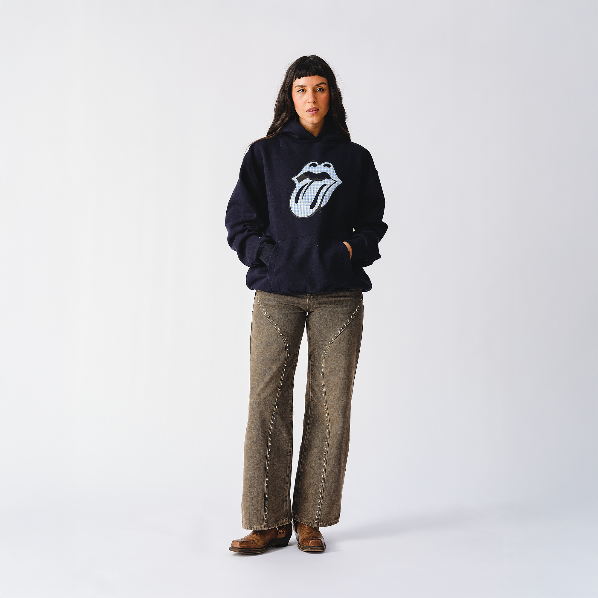 Classic The Rolling Stones Cursive Navy Pullover Hoodie
