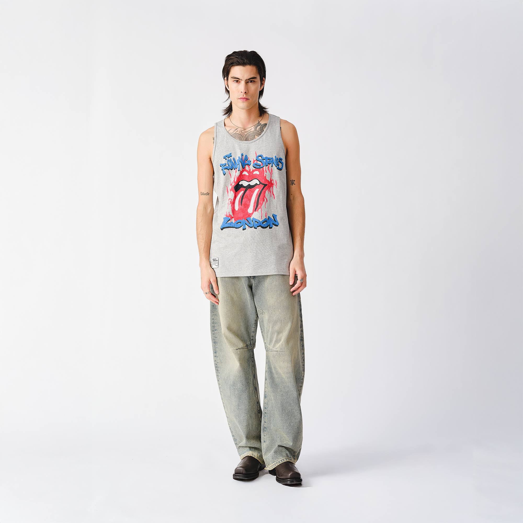The Rolling Stones London Fire Tongue Grey Tank Top