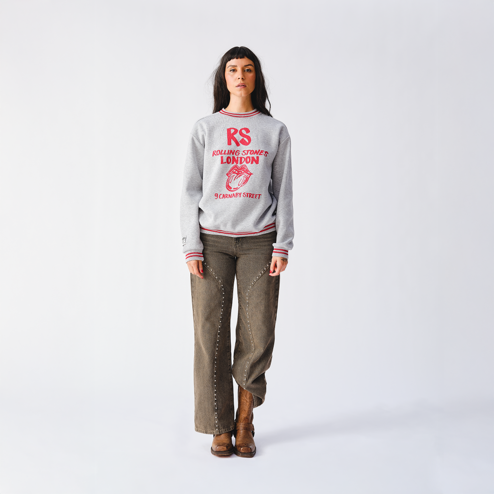 Retro Contrast Rib RS London Grey Crewneck Sweater - Front