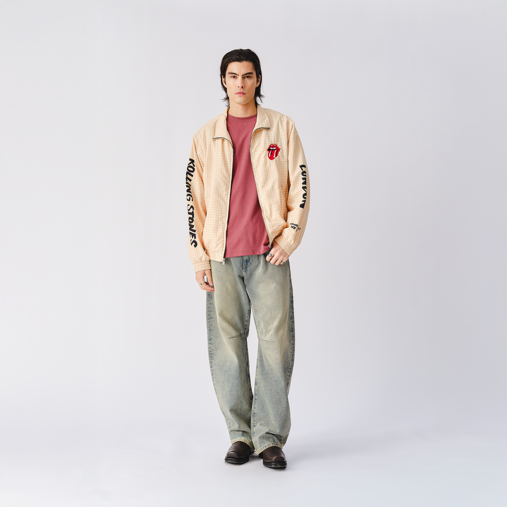 The Rolling Stones Natural Check Harrington Windbreaker Jacket - Front