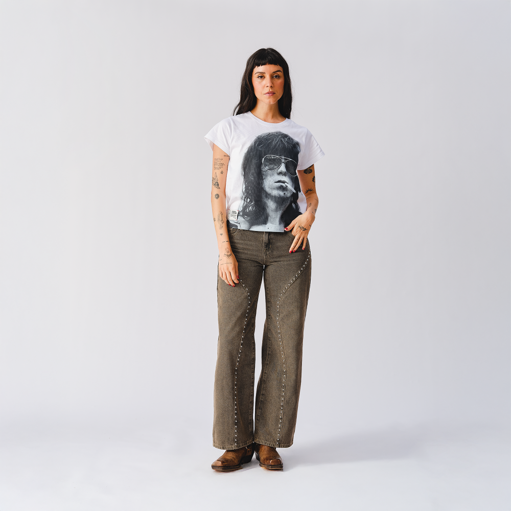 Jumbo Print Keith Smoking Photo White T-Shirt - Front