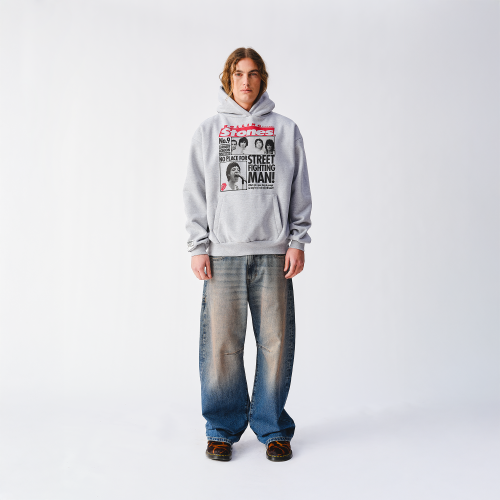 Street Fighting Man Newspaper Heather Grey Hoodie - Front