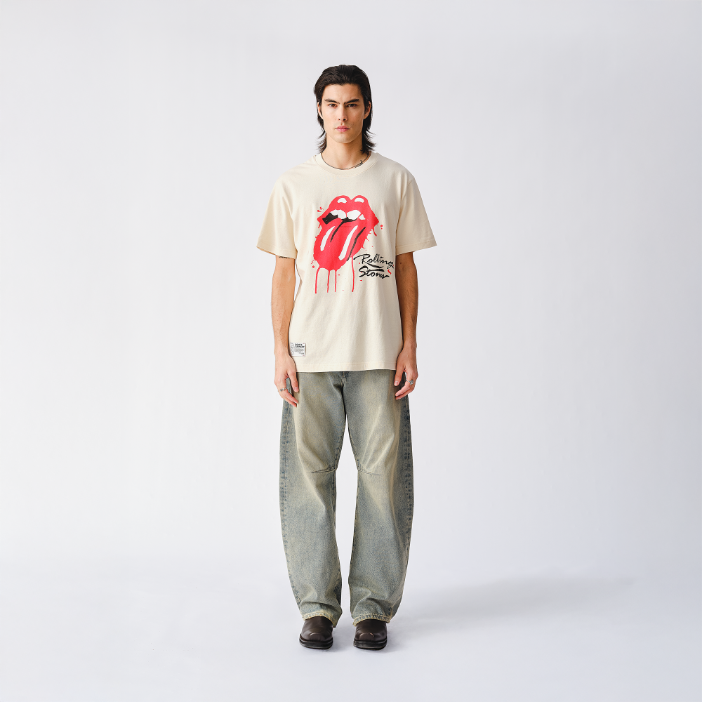 Rolling Stones Dripping Tongue Natural T-Shirt - Front