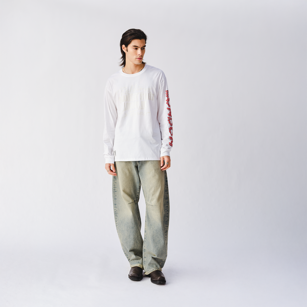 Rolling Stones Tonal 3D Print White Longsleeve T-Shirt - Front