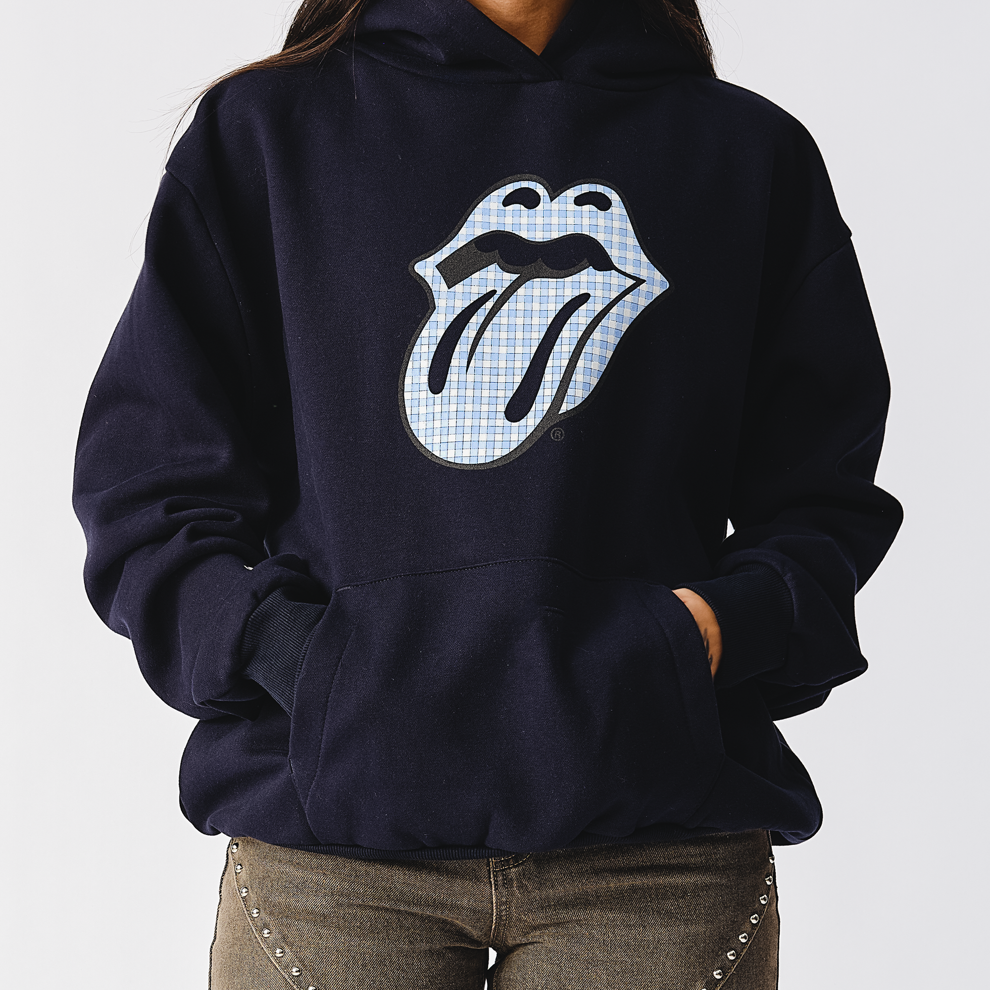 Classic The Rolling Stones Cursive Navy Pullover Hoodie