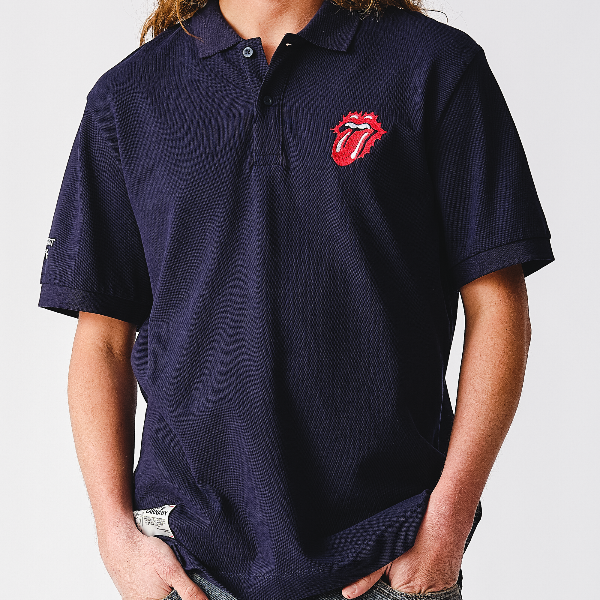 Scorching Stones Tongue Embroidered Navy Polo Shirt