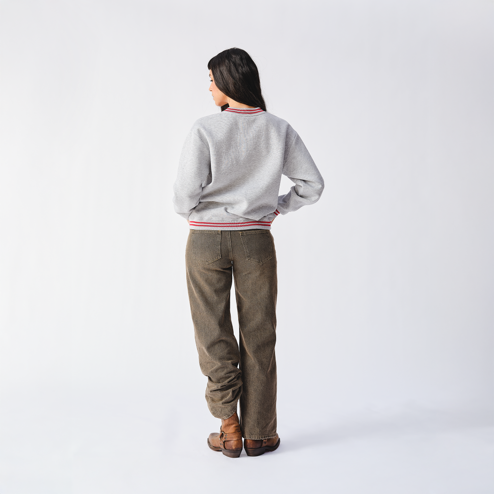 Retro Contrast Rib RS London Grey Crewneck Sweater - Back