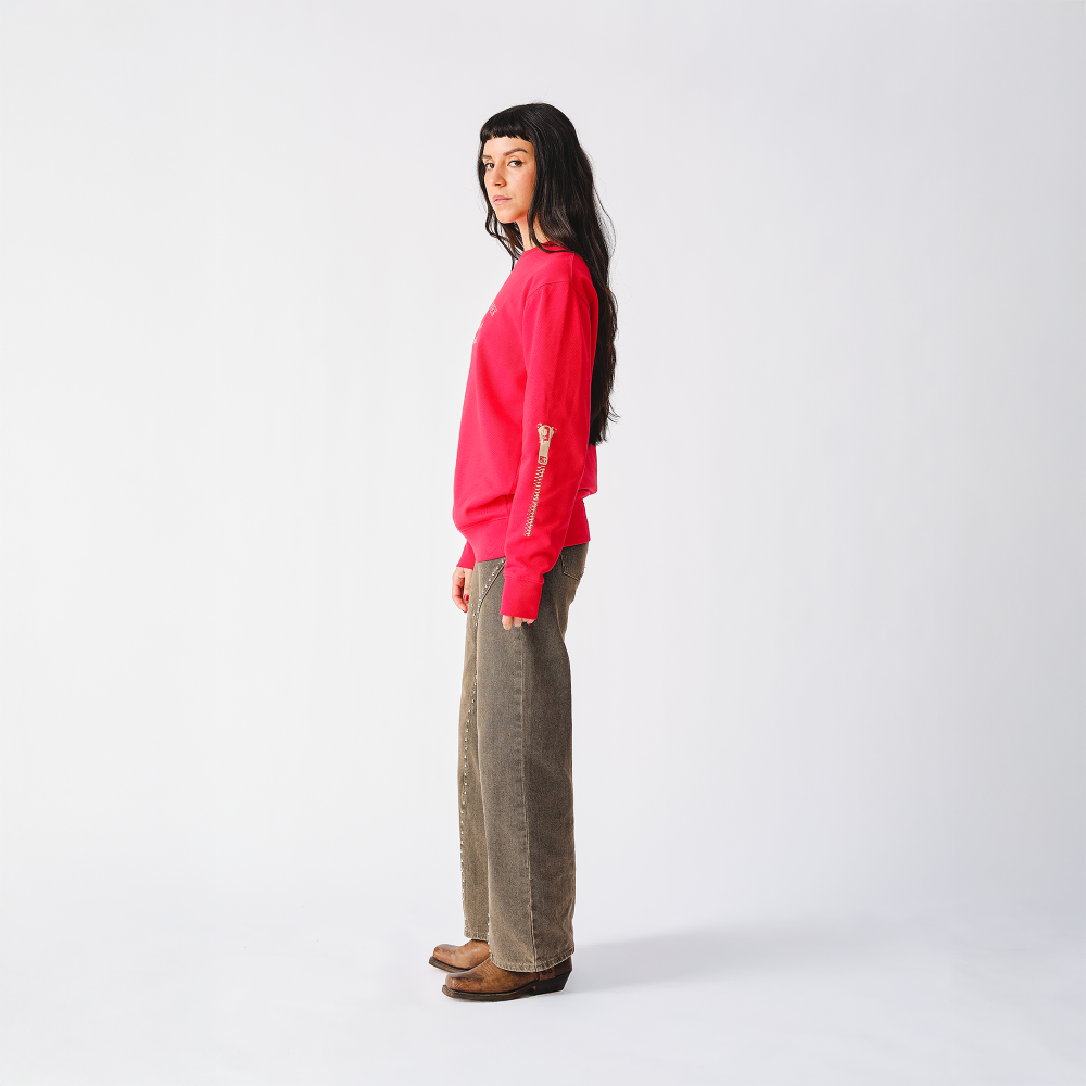 Rolling Stones Zipper Sleeve Red Crewneck Sweater - Side