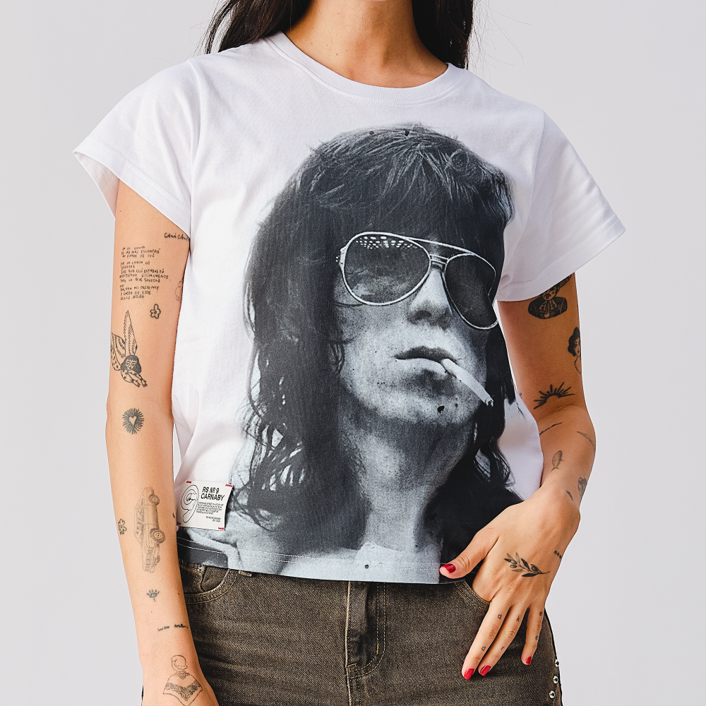 Jumbo Print Keith Smoking Photo White T-Shirt - Details