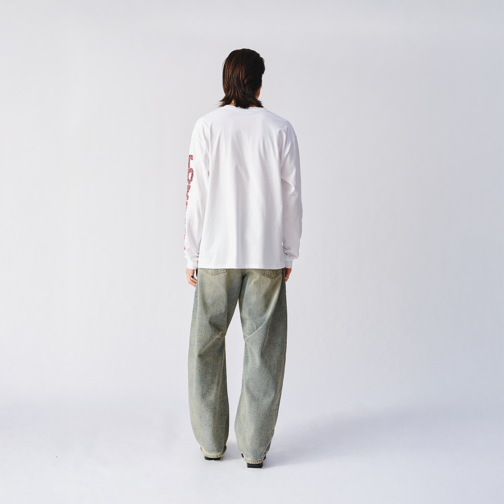 Rolling Stones Tonal 3D Print White Longsleeve T-Shirt - Back