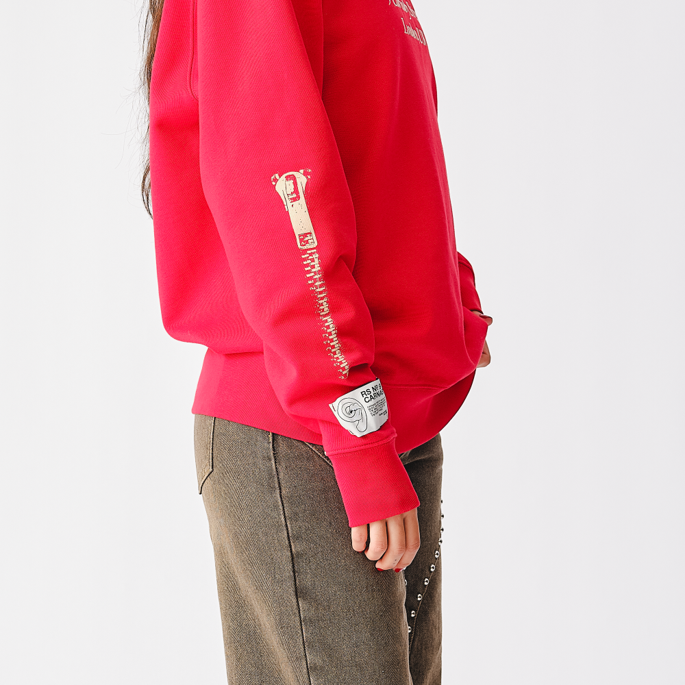 Rolling Stones Zipper Sleeve Red Crewneck Sweater