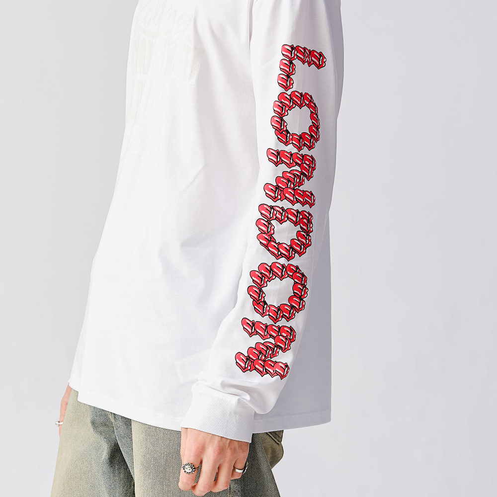 Rolling Stones Tonal 3D Print White Longsleeve T-Shirt - Details