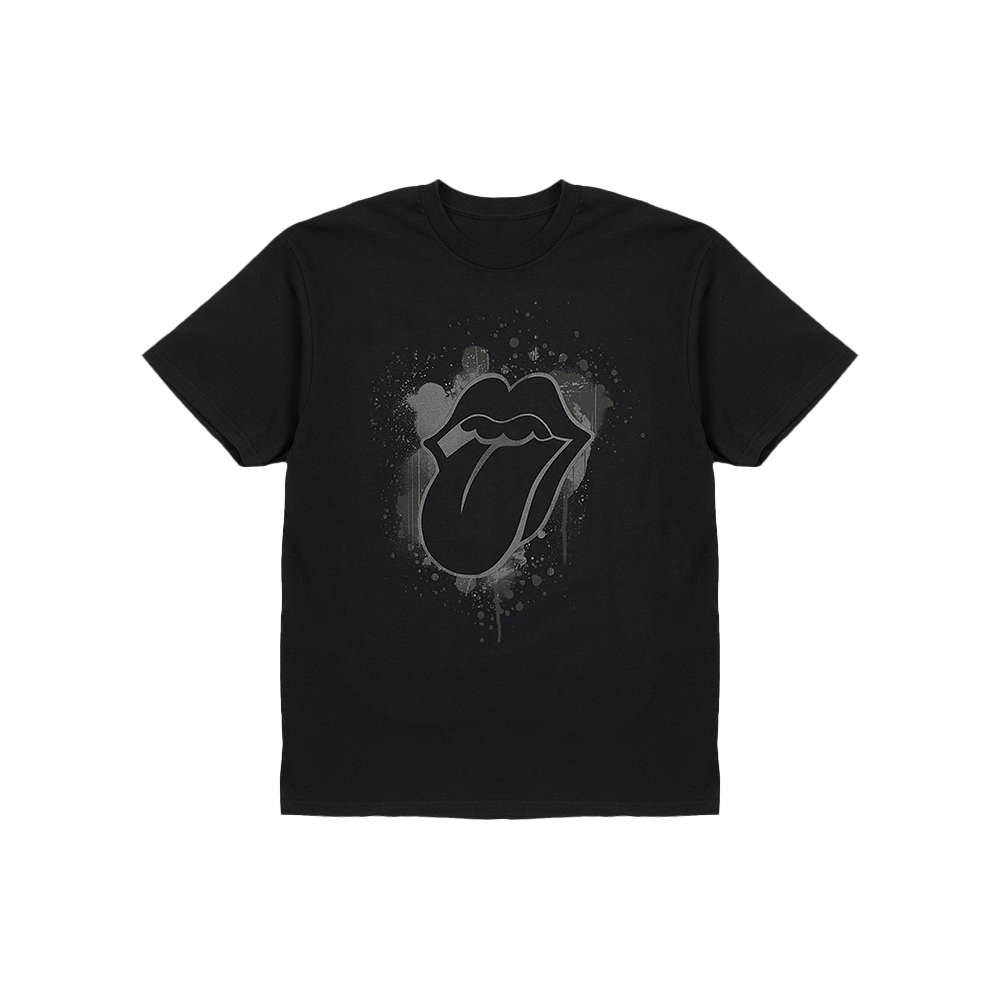 Paint It Black Reflective Tonal Splatter Tongue Print T-Shirt