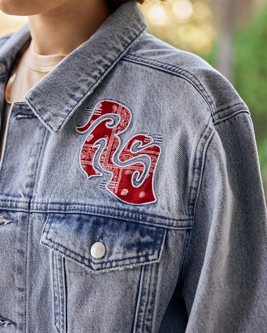 Light Wash Embroidered Denim Jacket - The Rolling Stones