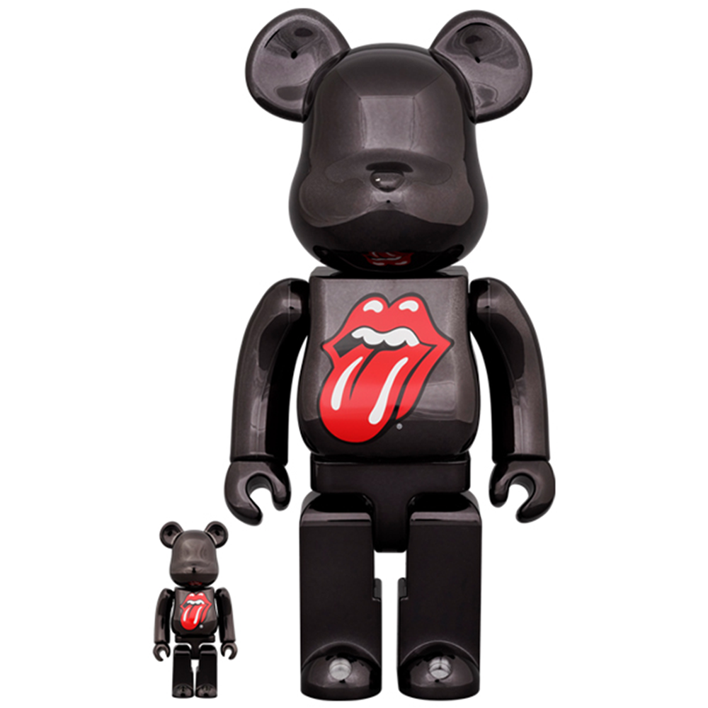 BE@RBRICK x The Rolling Stones Lips & Tongue BLACK CHROME Ver. 100% &