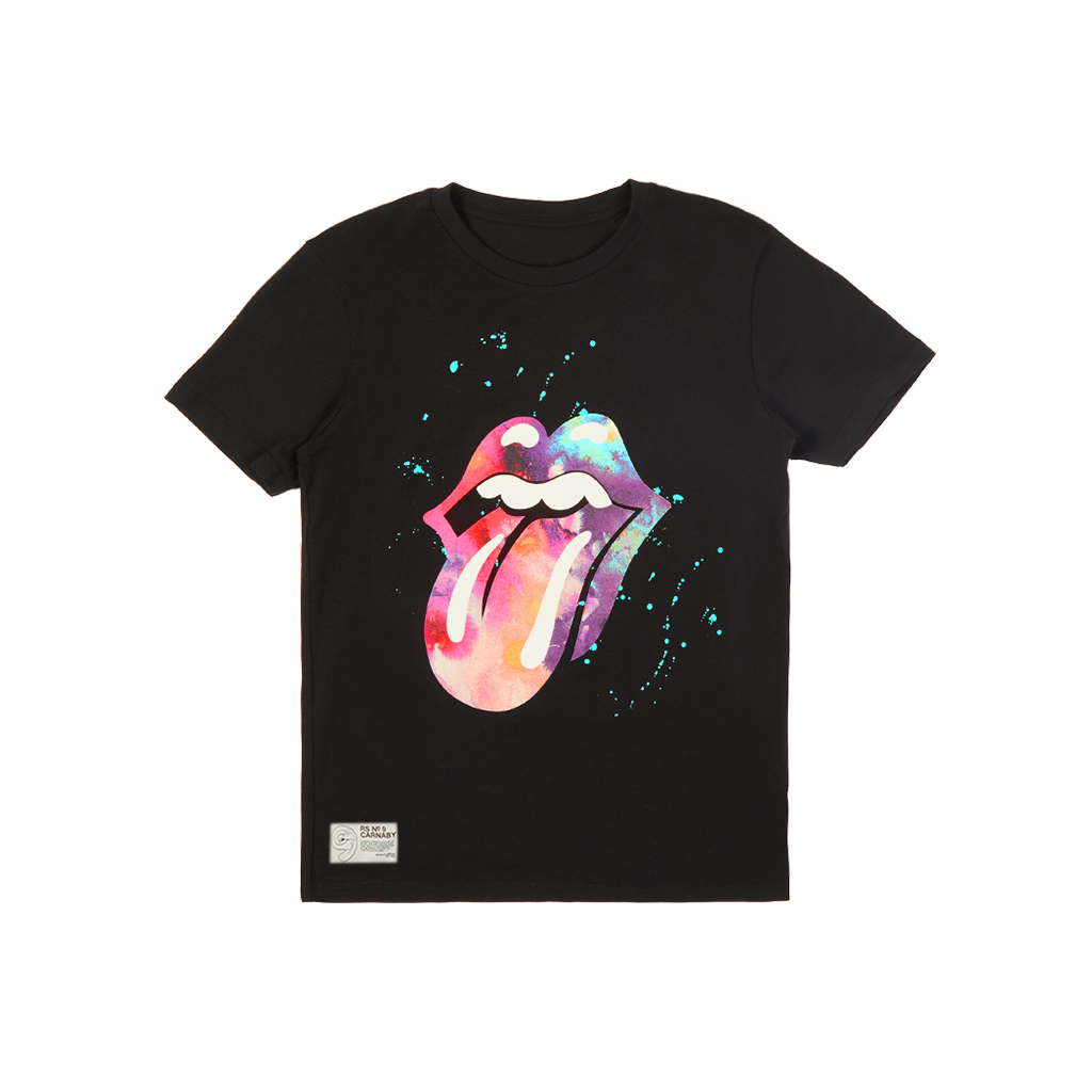 Black Paint Splatter Tongue Logo Graphic Print T-Shirt