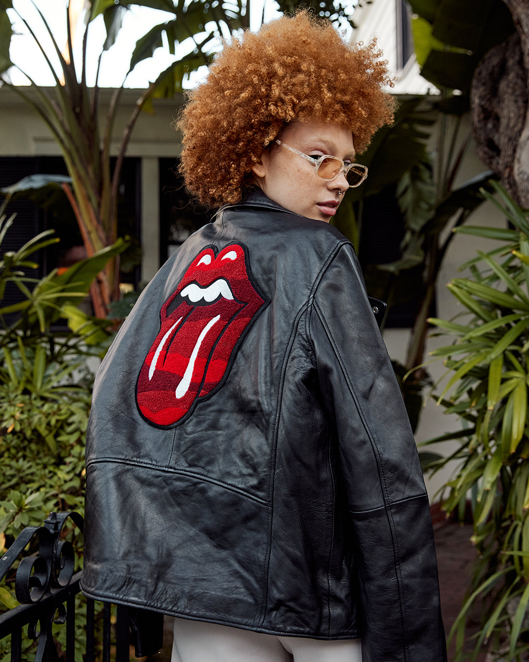 Classic Licks Chenille Logo Premium Leather Jacket - The Rolling