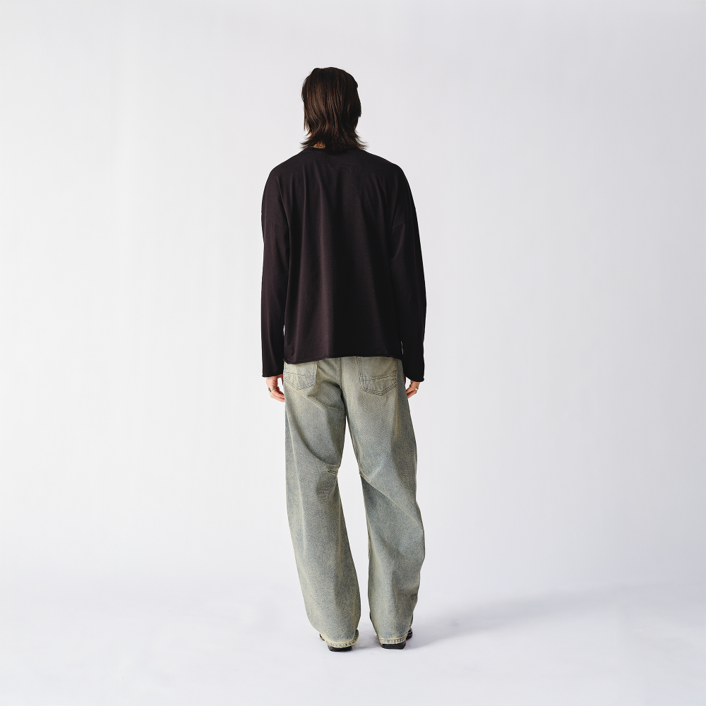 Band Couch Photo Black Raw Hem Longlseeve T-Shirt - Back