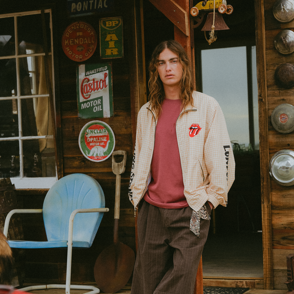 The Rolling Stones Natural Check Harrington Windbreaker Jacket