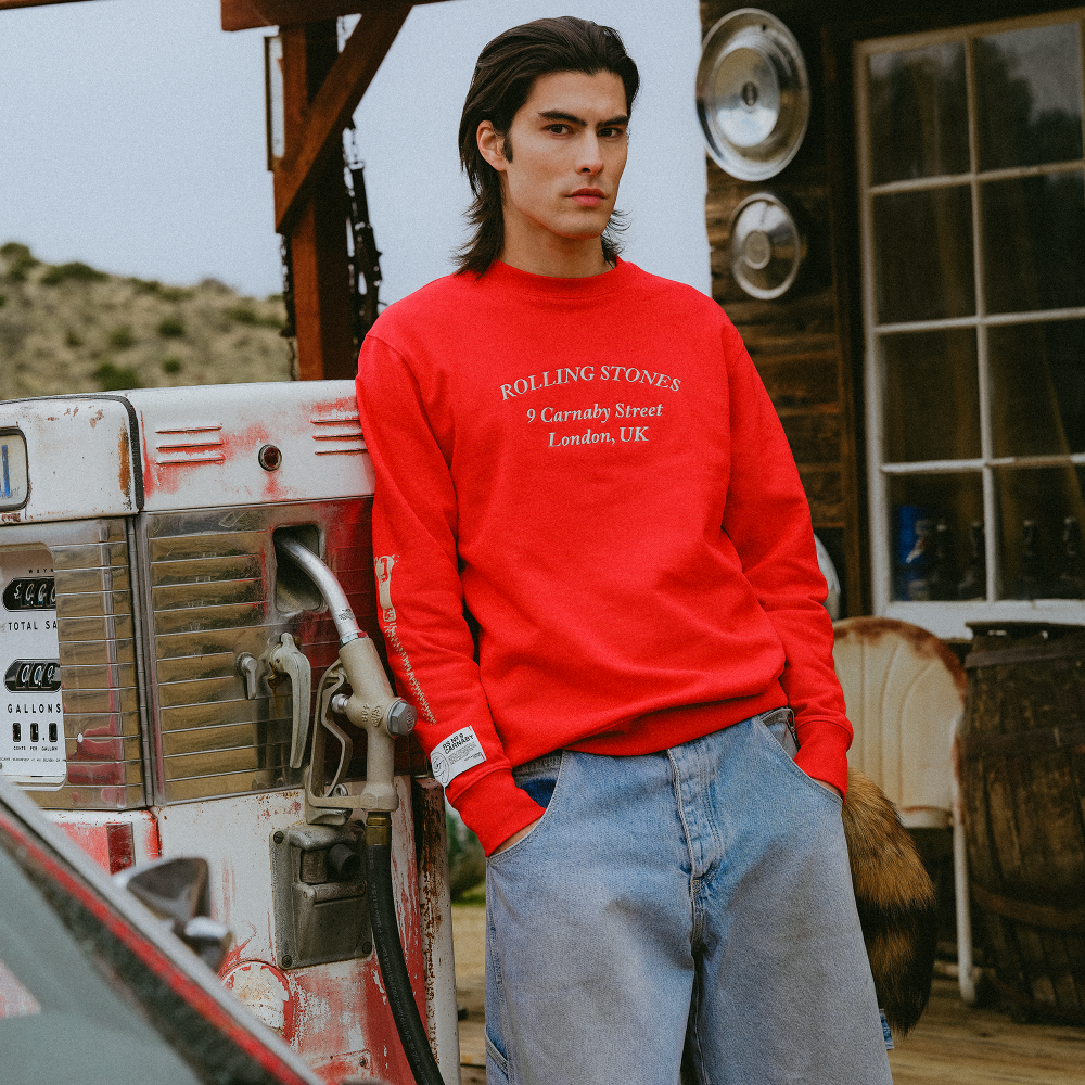 Rolling Stones Zipper Sleeve Red Crewneck Sweater