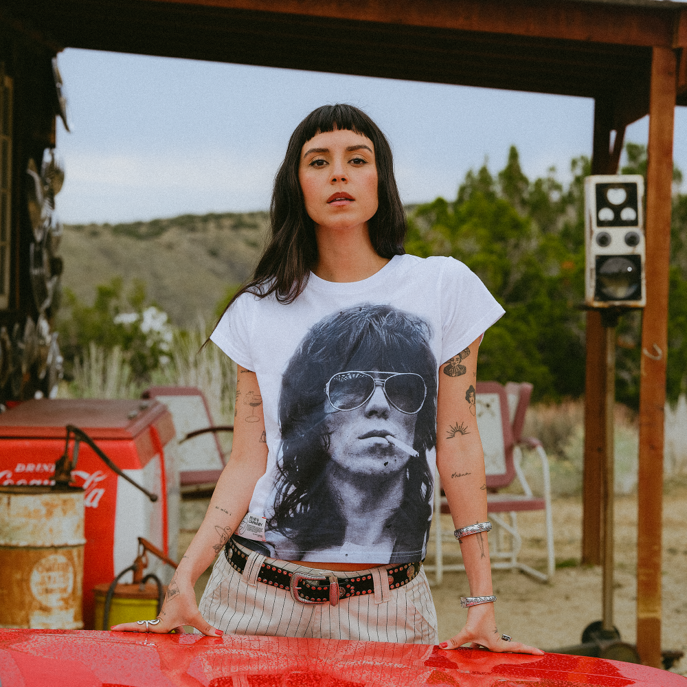 Jumbo Print Keith Smoking Photo White T-Shirt