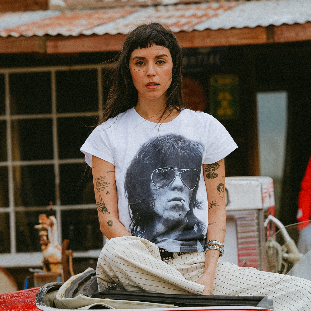 Jumbo Print Keith Smoking Photo White T-Shirt