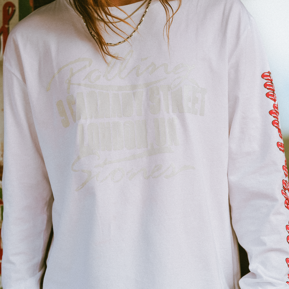Rolling Stones Tonal 3D Print White Longsleeve T-Shirt - Details