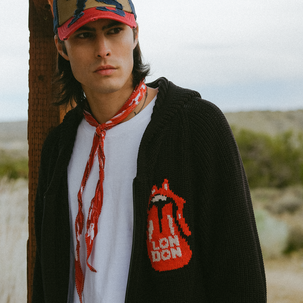 The Rolling Stones Intarsia Crochet Black Hoodie