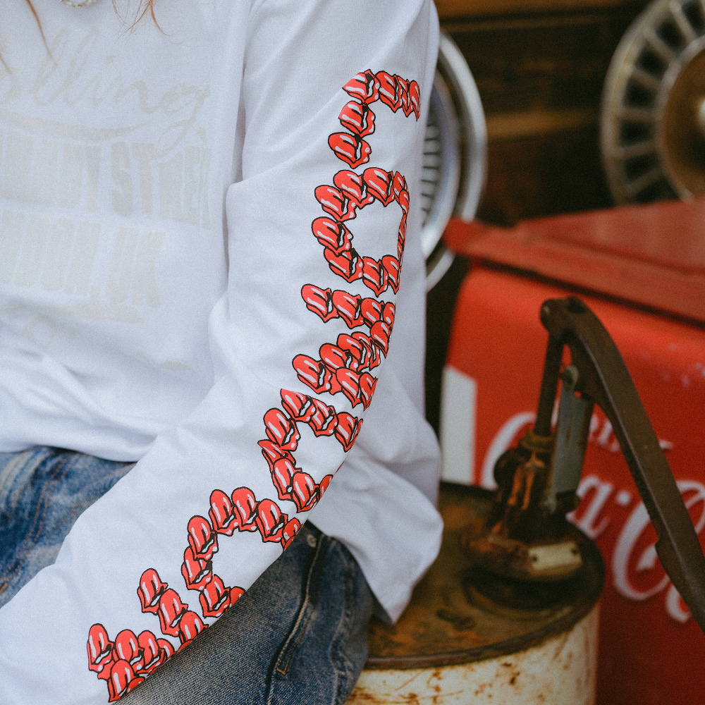 Rolling Stones Tonal 3D Print White Longsleeve T-Shirt