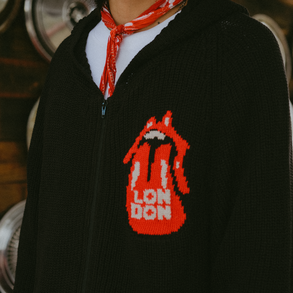 The Rolling Stones Intarsia Crochet Black Hoodie