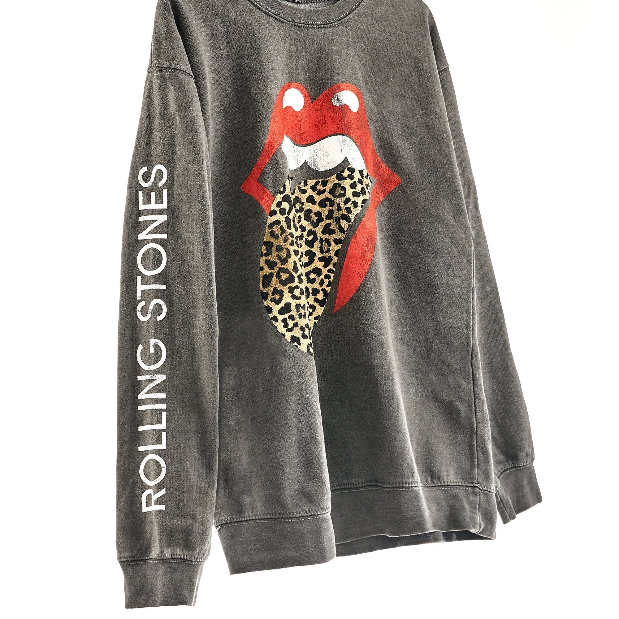 Leopard Tongue Washed Crewneck - The Rolling Stones
