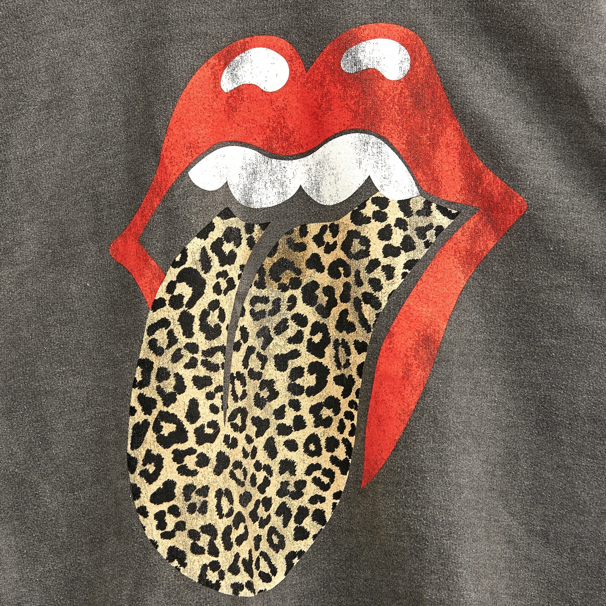 Leopard Tongue Washed Crewneck - The Rolling Stones
