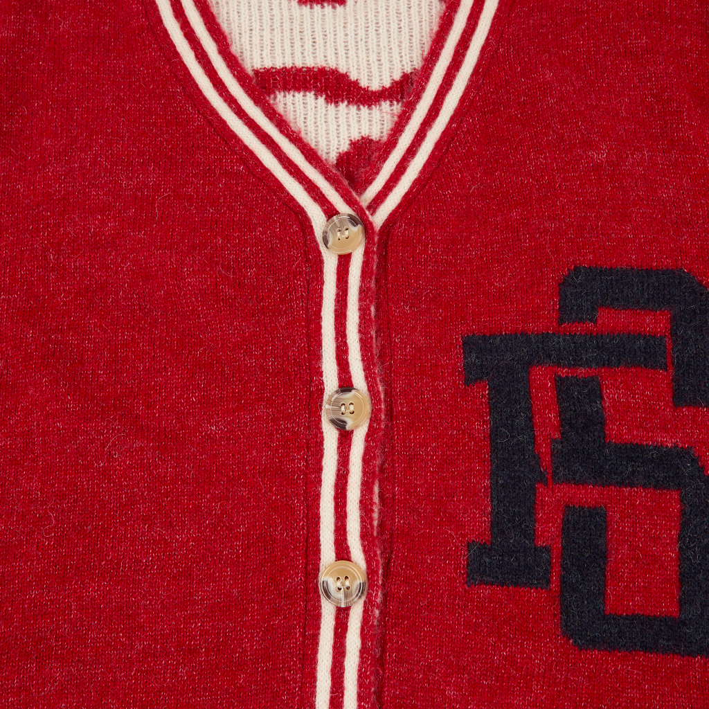 Distressed Red Varsity Cardigan Details