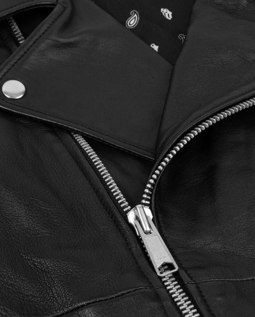 Classic Licks Chenille Logo Premium Leather Jacket - The Rolling