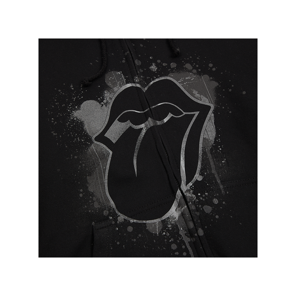 Paint It Black Reflective Tonal Splatter Tongue Print Zip Hoodie Paint It Black Reflective Tonal Splatter Tongue Print Zip Hoodie