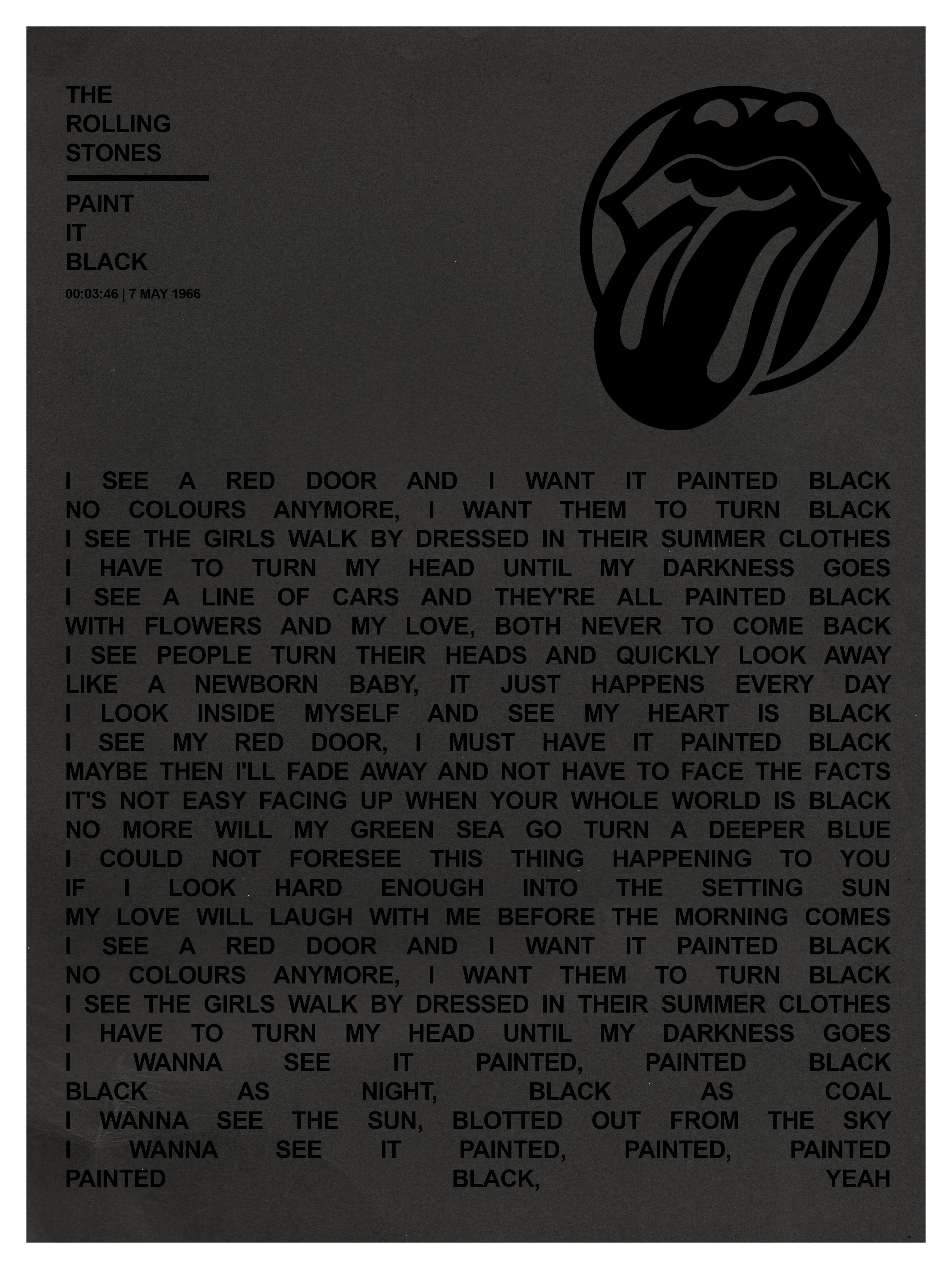 Paint It Black Tonal Lyric Poster