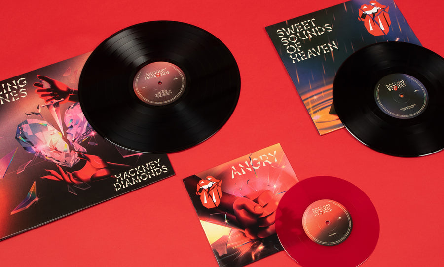 Rolling stones vinyl on a red background