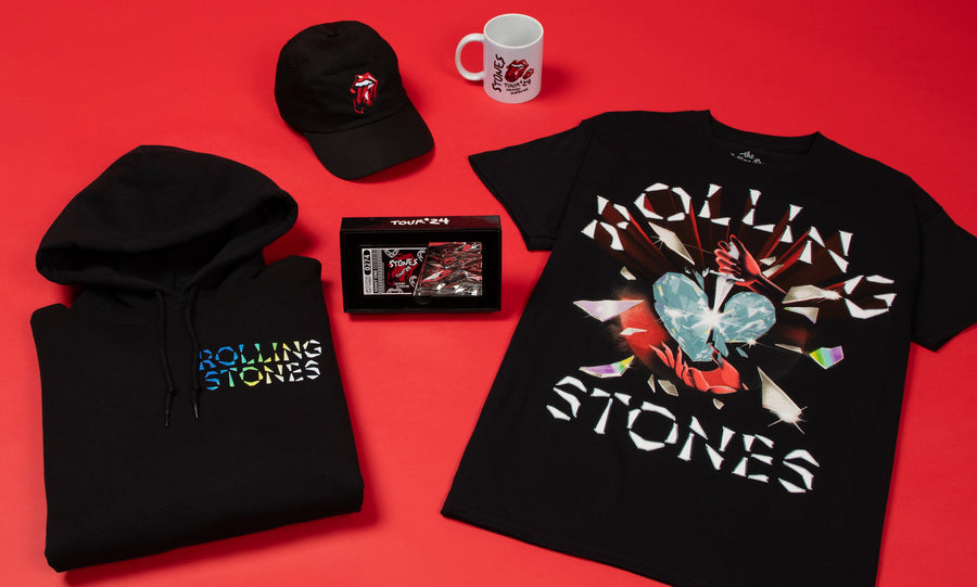 Rolling stones tour product on a red background