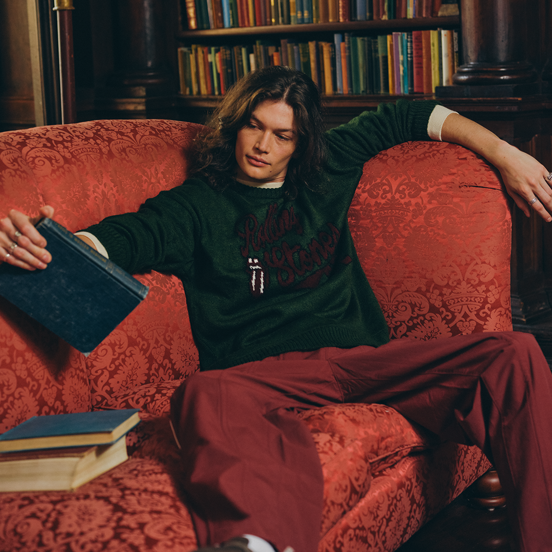 The Rolling Stones Green Knit Sweater Model